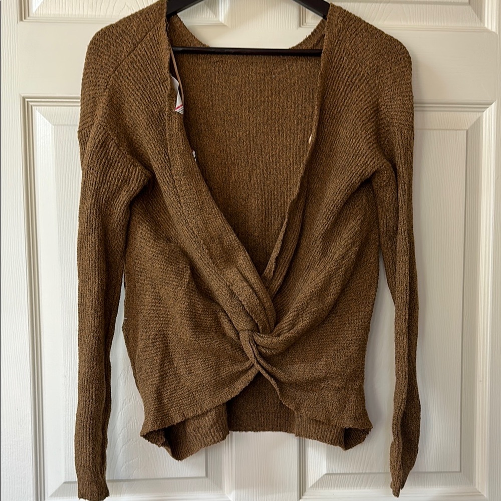 Pink Rose Brown Twist-Front Sweater